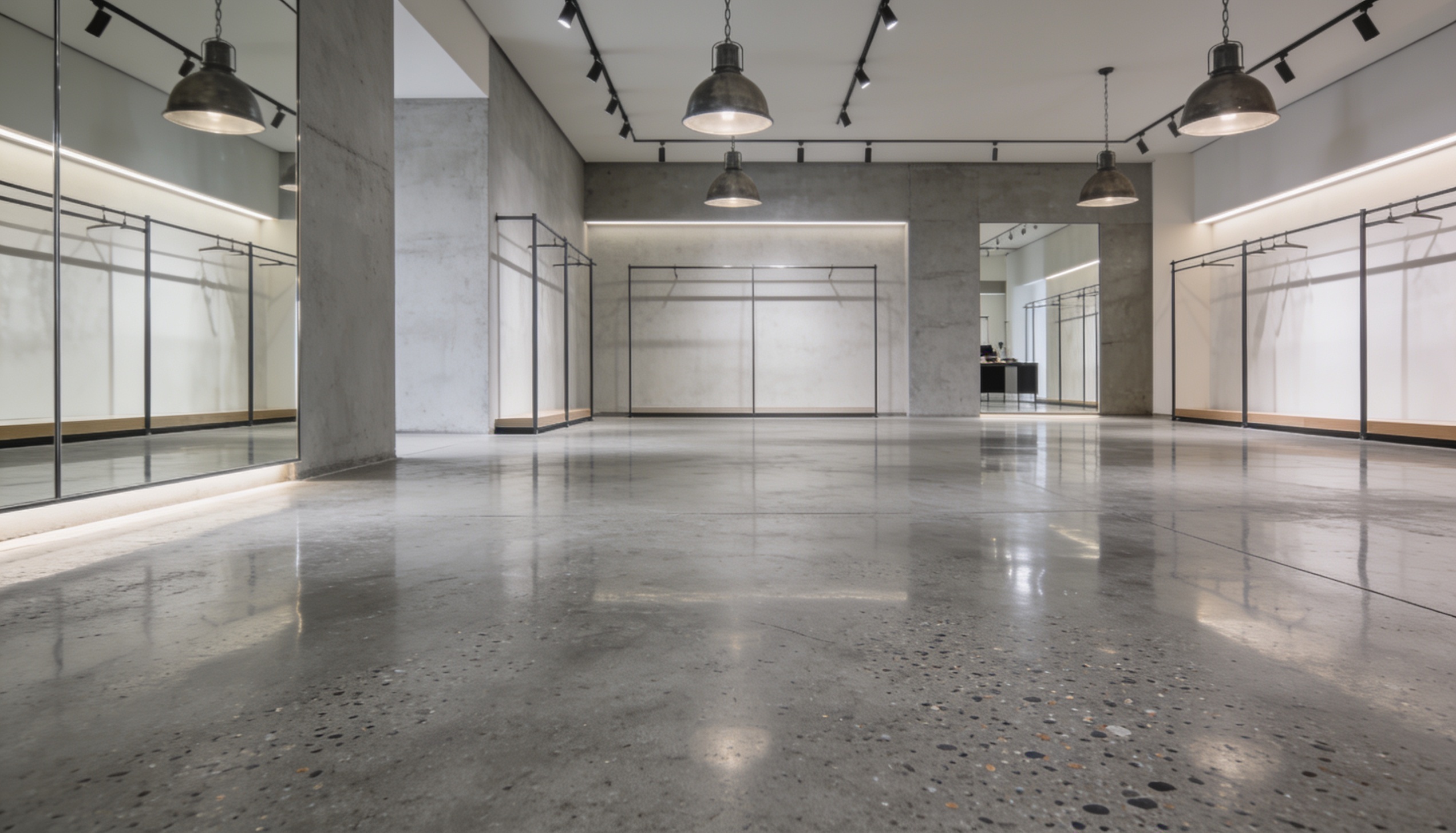 Polished concrete floor in a modern retail showroom