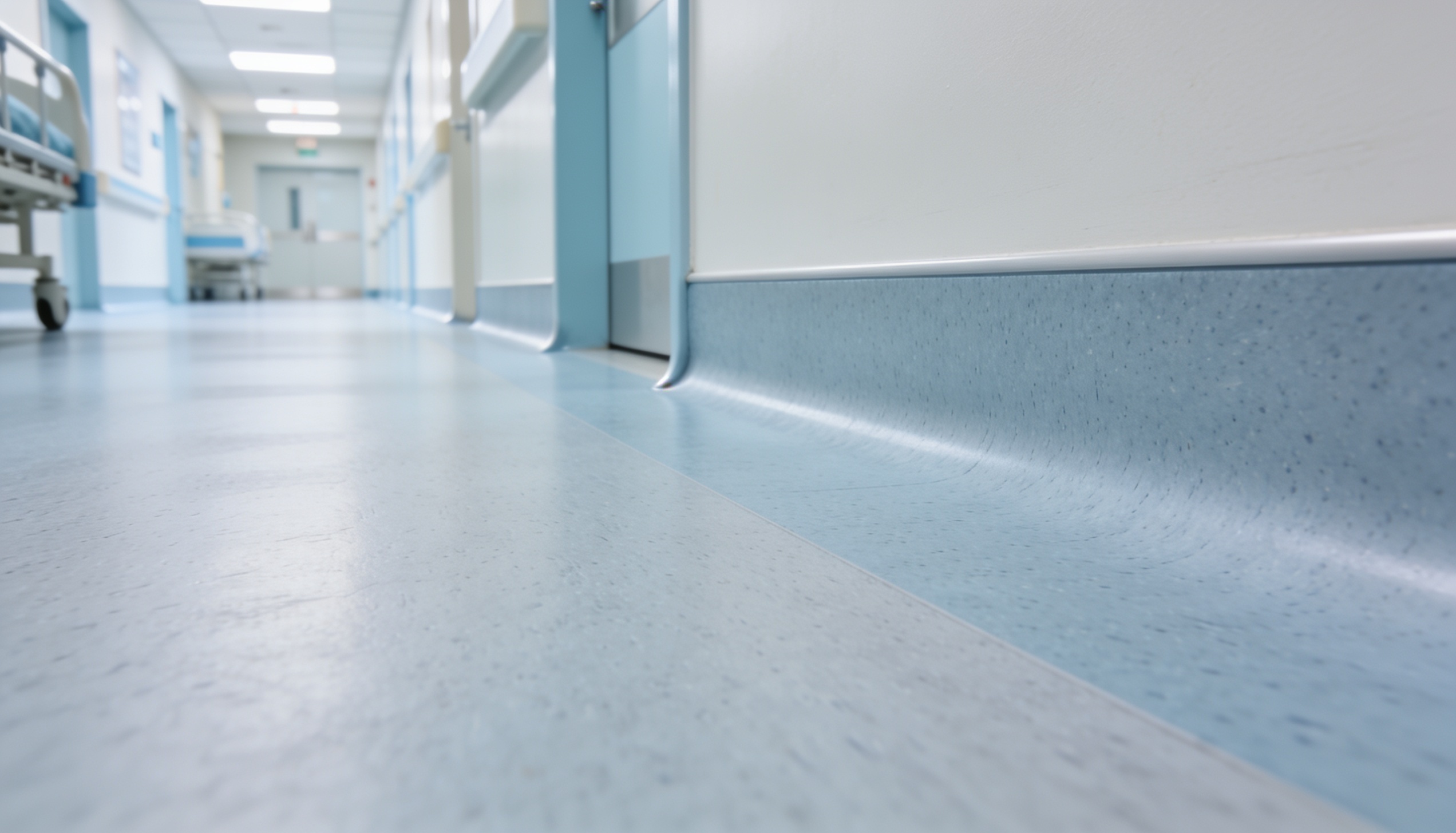 Anti-slip safety vinyl flooring in a clean hospital corridor