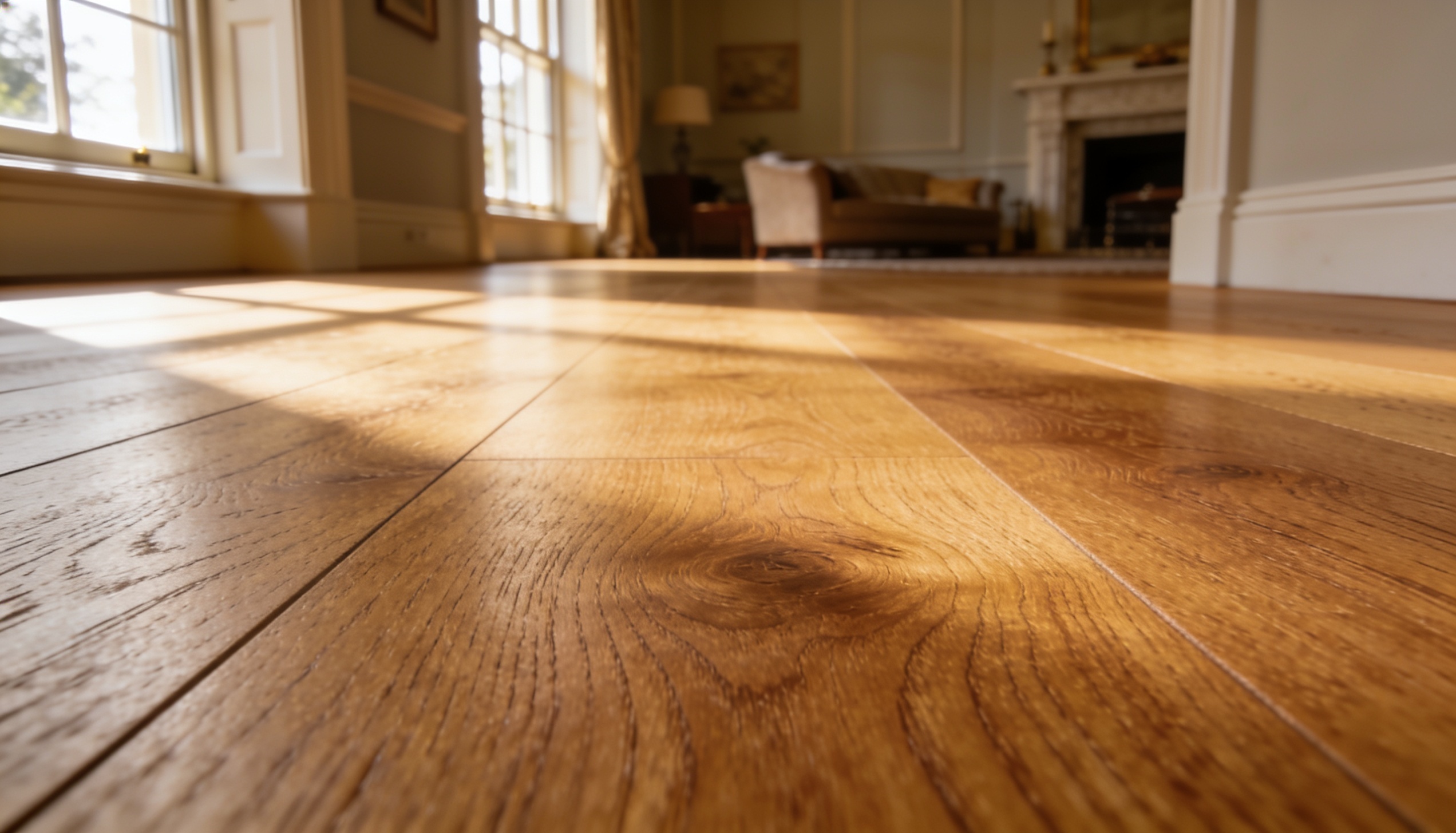 Engineered oak timber flooring in an elegant living room